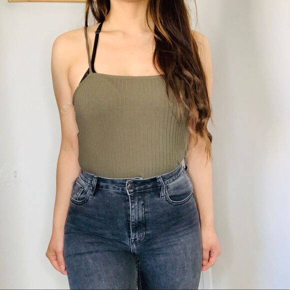 Olive green Rib Cami body suit - Picture 1 of 4